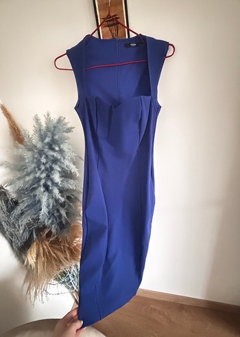 Saks Mavi  Midi likralı Elbise - Görsel 3