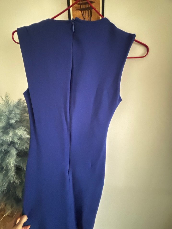 Saks Mavi  Midi likralı Elbise - Görsel 4