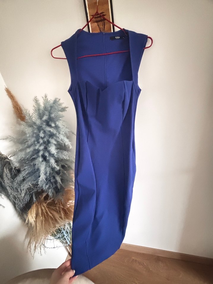 Saks Mavi  Midi likralı Elbise - Görsel 3