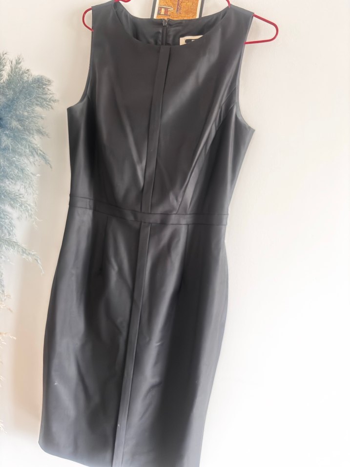 Siyah koyu antrasit İpekyol  Kolsuz Ofis Elbisesi - Görsel 4