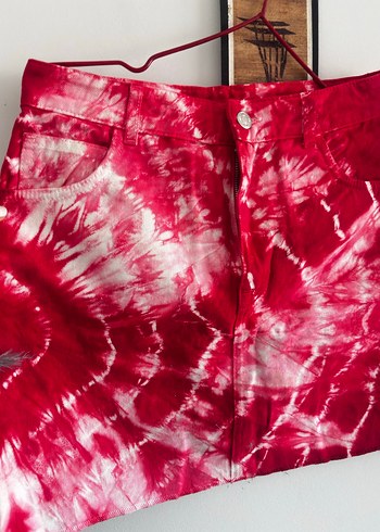 Kırmızı Batik kot Etek - Görsel 2