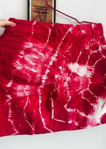 Kırmızı Batik kot Etek - Görsel 3