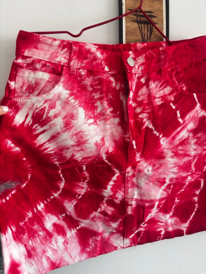 Kırmızı Batik kot Etek - Görsel 2