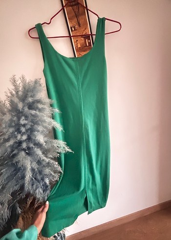 Yeşil midi strech Elbise - Görsel 4