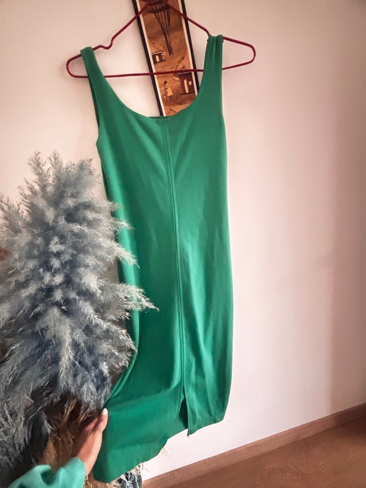 Yeşil midi strech Elbise - Görsel 4