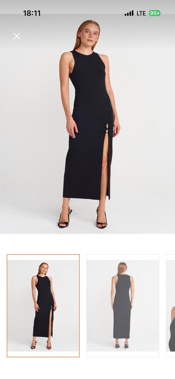 Dilvin siyah yırtmaçlı şık triko elbise - Görsel 2