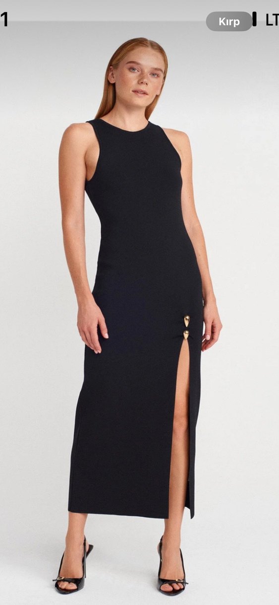 Dilvin siyah yırtmaçlı şık triko elbise - Görsel 3