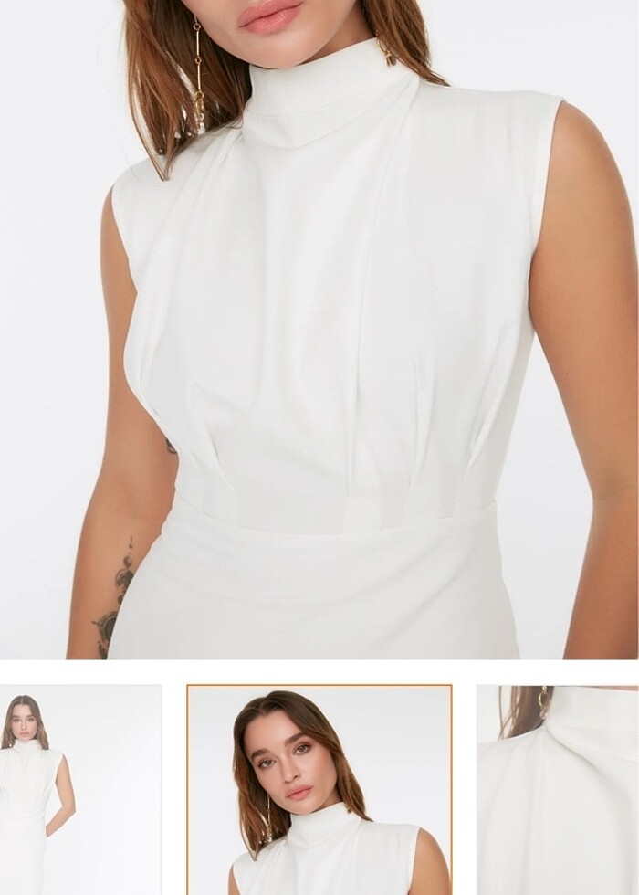 Dik yaka midi elbise - Görsel 2