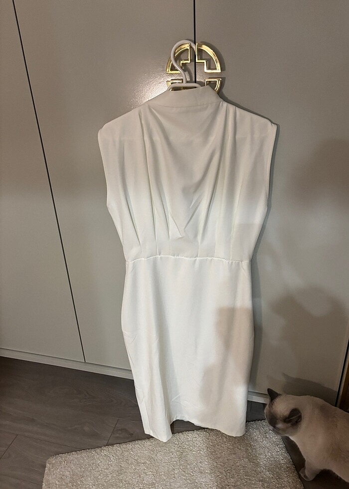 Dik yaka midi elbise - Görsel 4