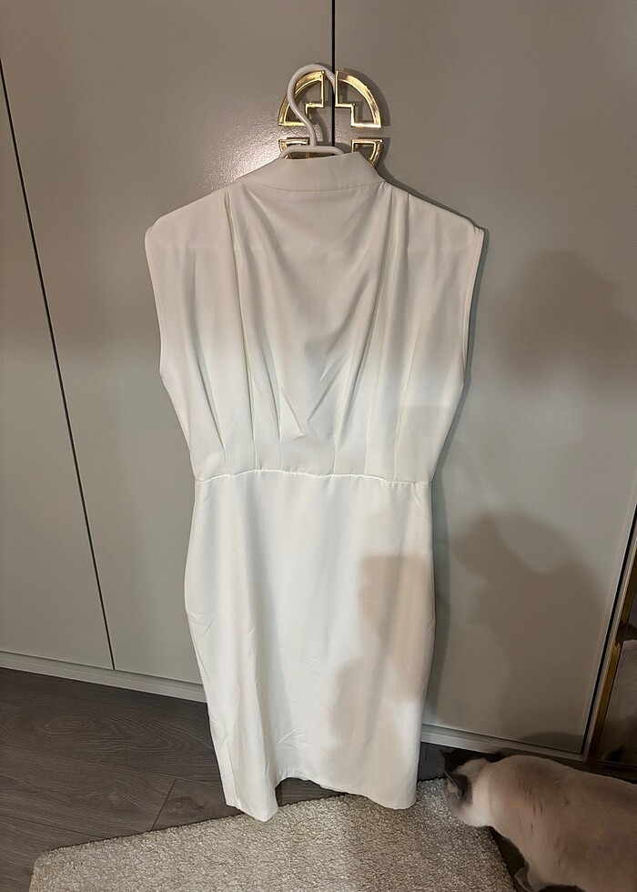 Dik yaka midi elbise - Görsel 5