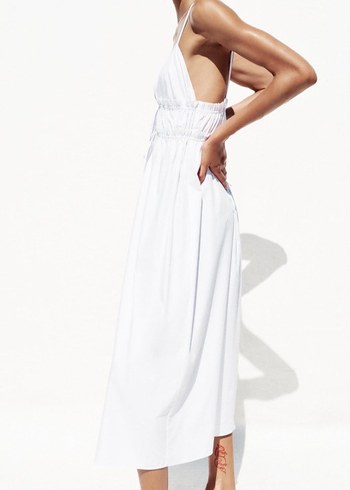 Zara ZARA ASKILI POPLIN MIDI ELBISE
