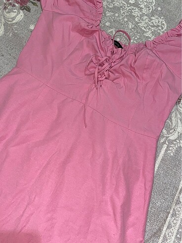 38 Beden pembe poplin yaka elbise