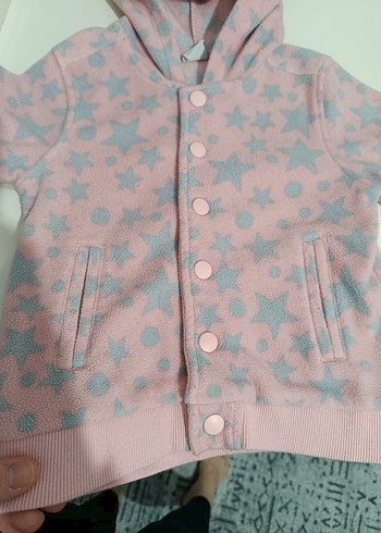 Pembe Yıldız Desenli Kız Çocuk Kapüşonlu ceket - Görsel 2
