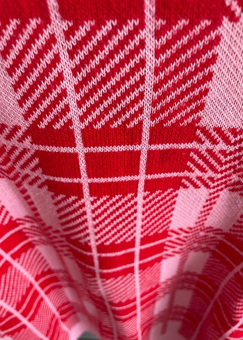 Kareli Kırmızı Triko Kadın Kazak - Görsel 3