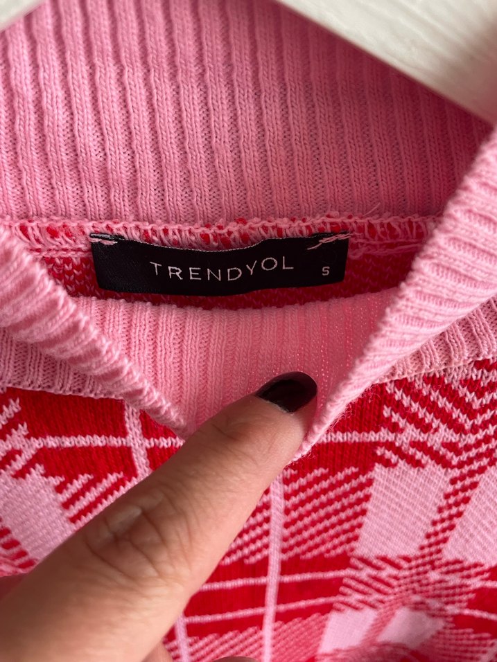 Kareli Kırmızı Triko Kadın Kazak - Görsel 4