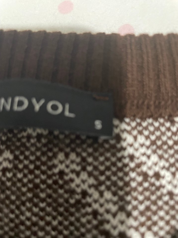 Kahverengi Desenli Kadın Triko Kazak - Görsel 4