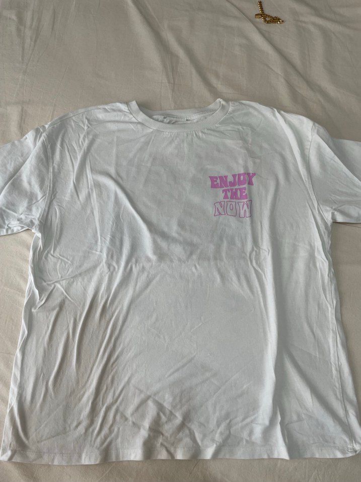 Baskılı Beyaz kadın Tişörtü, Kısa Kollu, Pamuk - Görsel 2