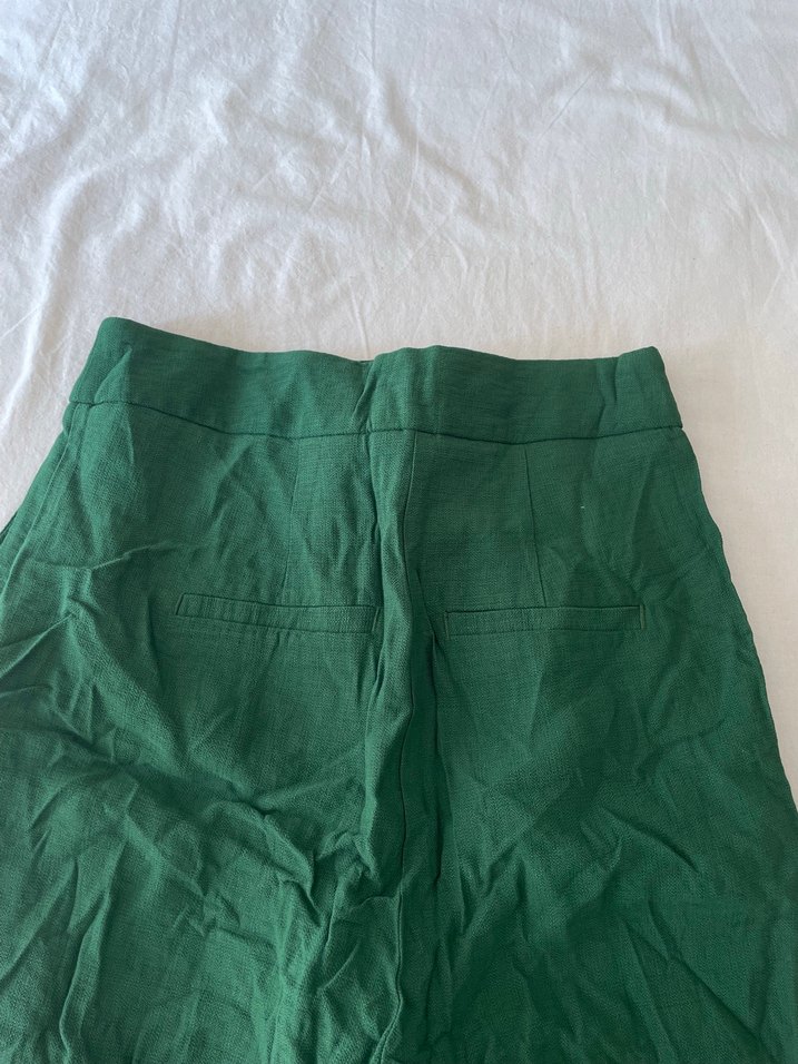 Kadın Koyu Yeşil Yüksek Bel Keten Şort - Görsel 4