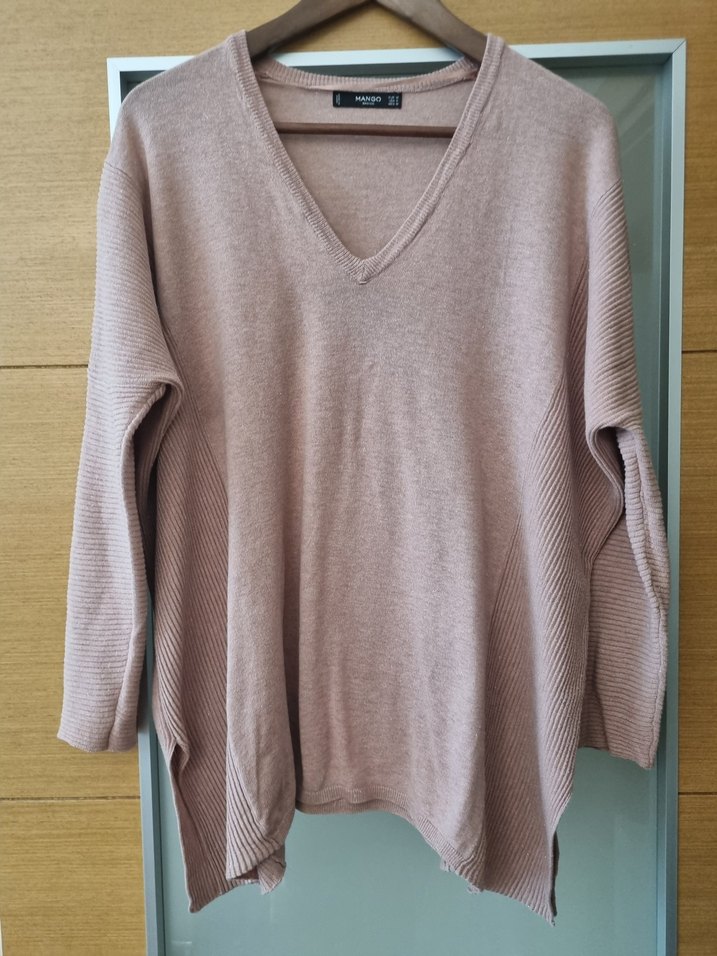 Bej V Yakalı Kadın Triko Kazak - Görsel 2