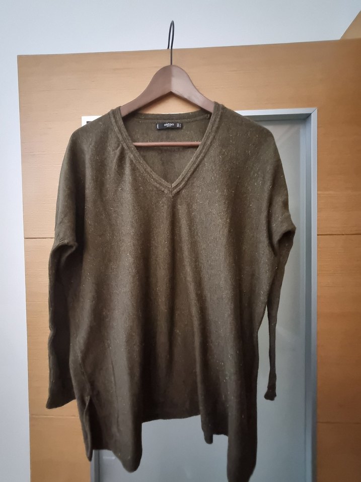 Kadın Kahverengi V Yaka Yün Kazak - Görsel 4