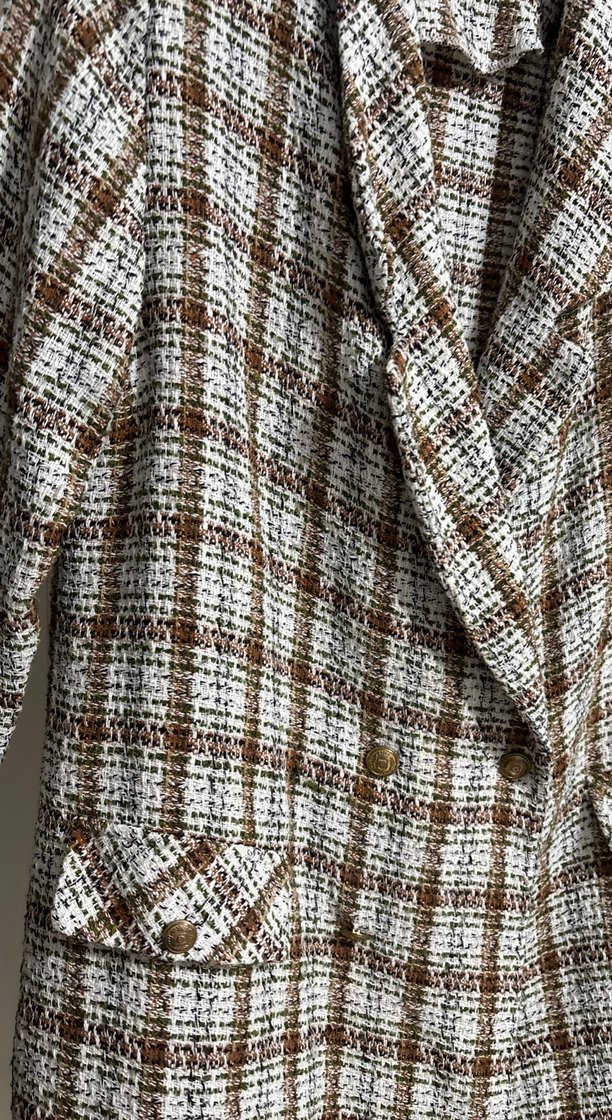 Düğmeli Kahverengi Ekose Kadın Blazer Ceket - Görsel 2