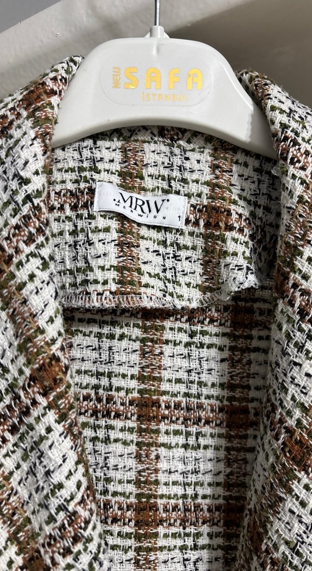 Düğmeli Kahverengi Ekose Kadın Blazer Ceket - Görsel 3