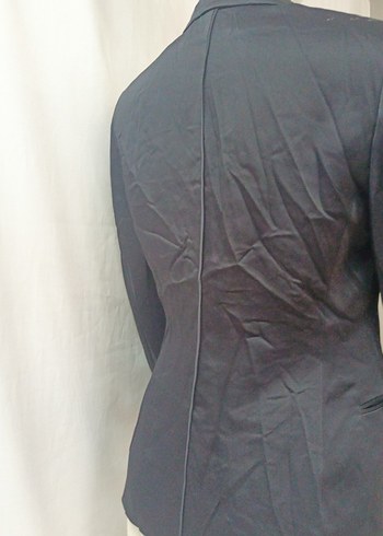 38 Beden Kadın Siyah Notch Yaka Midi Blazer