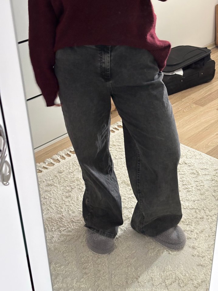 Gri Bol Kesim Kot Pantolon - Görsel 5