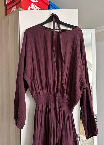 MANUKA Mürdüm Renkli Uzun Müslin Elbise - Görsel 5