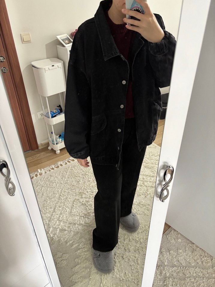 Siyah Oversize Denim Ceket - Görsel 2