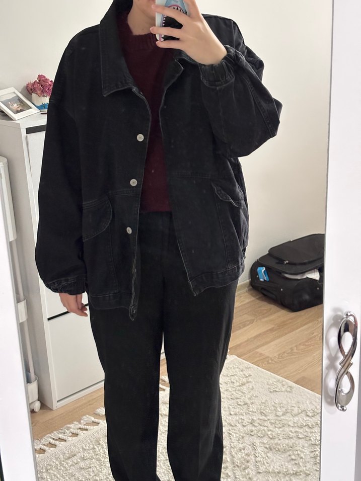 Siyah Oversize Denim Ceket - Görsel 3