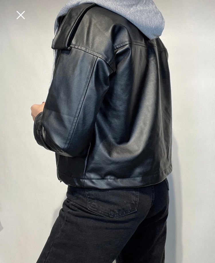 Kemerli Siyah Kapüşonlu Deri Ceket - Görsel 5