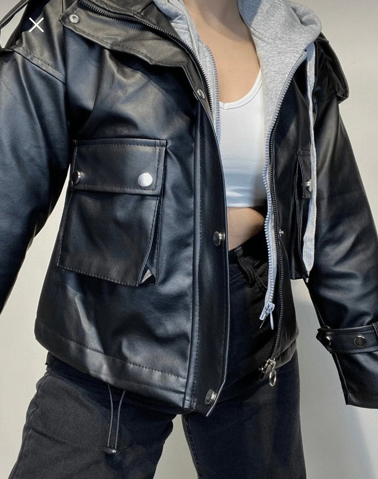 Kemerli Siyah Kapüşonlu Deri Ceket - Görsel 4