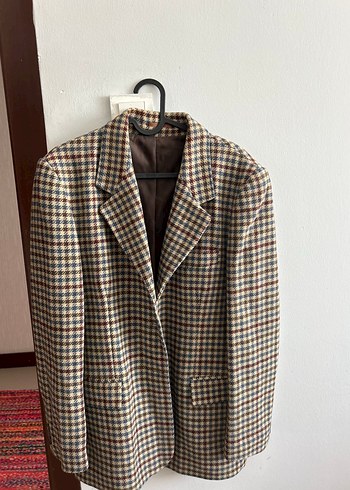 l Beden kahverengi Renk Düğmeli Kahverengi Klasik yün ceket