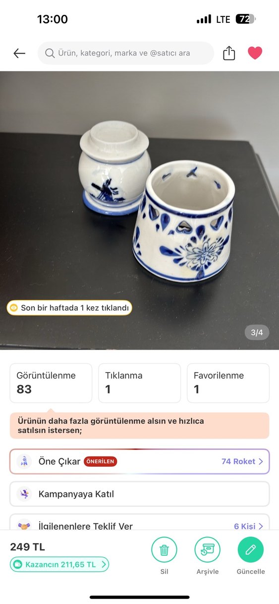 Blue Blanc Desenli porselen Mumluk - Görsel 4