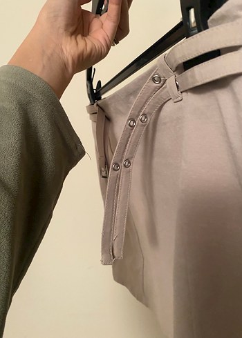 Bej  Mini Etek, Kemerli Mango - Görsel 2