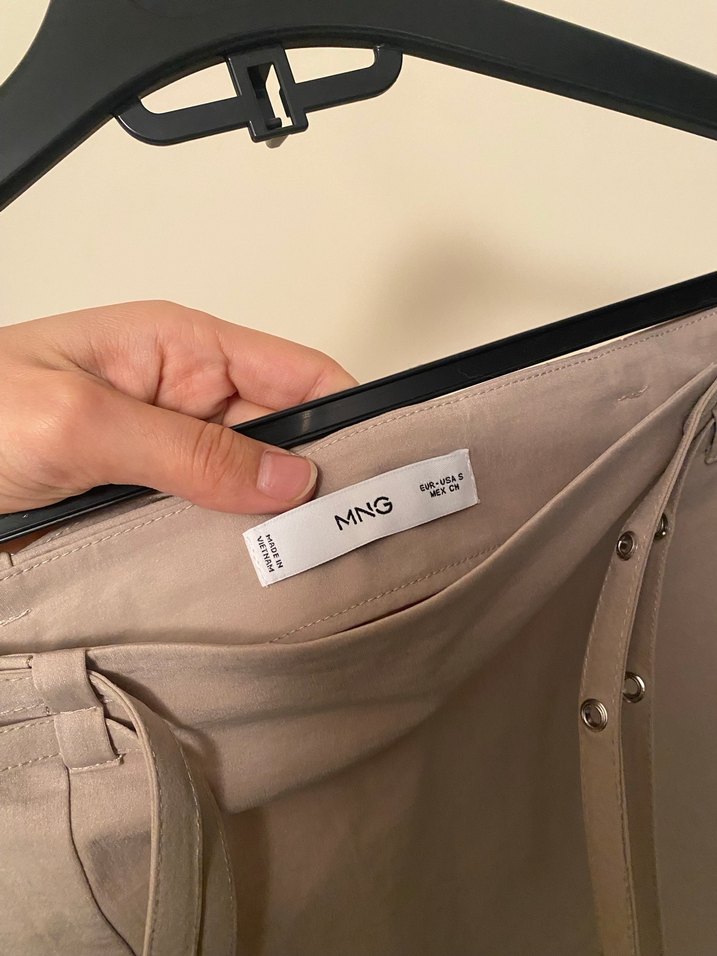 Bej  Mini Etek, Kemerli Mango - Görsel 5