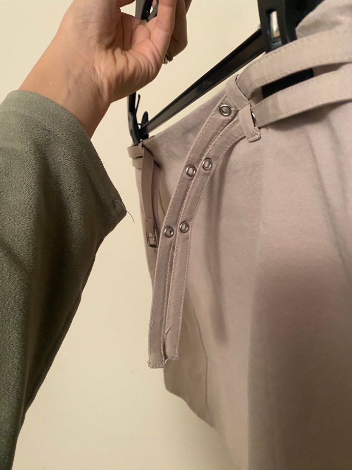 Bej  Mini Etek, Kemerli Mango - Görsel 2