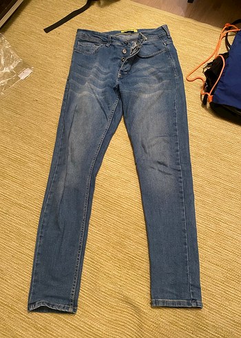 Düğmeli Mavi erkek Kot Pantolon - Görsel 4