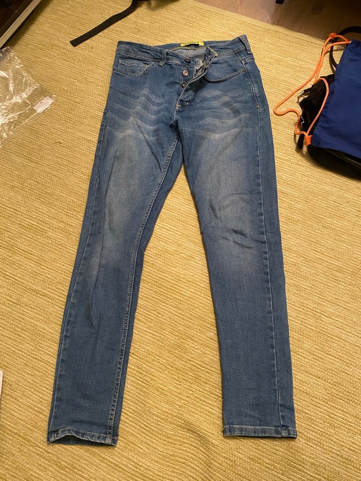 Düğmeli Mavi erkek Kot Pantolon - Görsel 4