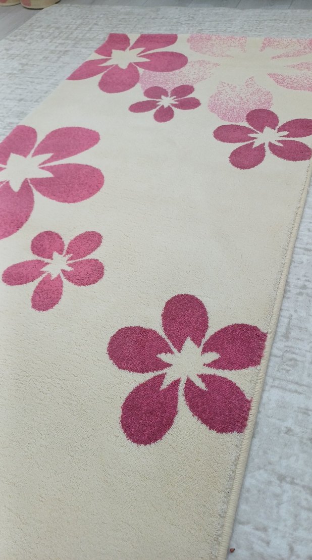 koyunlu yün Pembe Çiçek Desenli Halı - Görsel 3