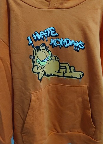 Turuncu Kapüşonlu Baskıli Sweatshirt - Görsel 2