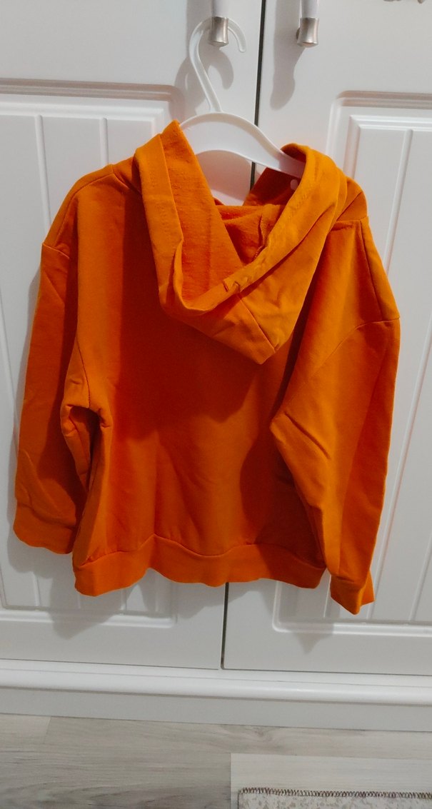 Turuncu Kapüşonlu Baskıli Sweatshirt - Görsel 4