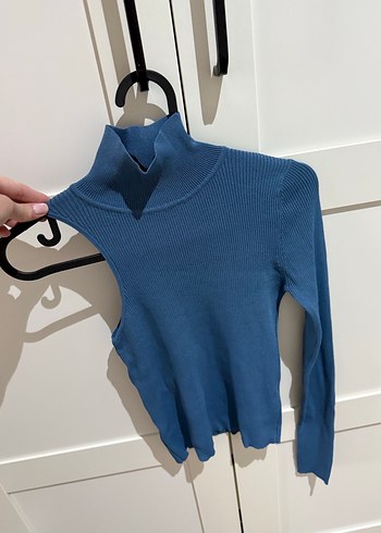 Mavi Balıkçı Yaka İnce Örgü Kadın Kazak - Görsel 3