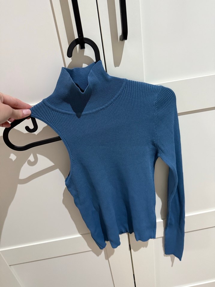 Mavi Balıkçı Yaka İnce Örgü Kadın Kazak - Görsel 3