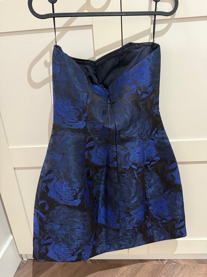 Straplez Drapeli Midi Lacivert Elbise - Görsel 3