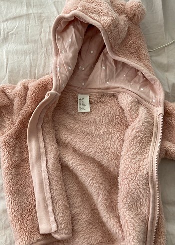 H&M Kapüşonlu Pembe Kürklü Tulumu