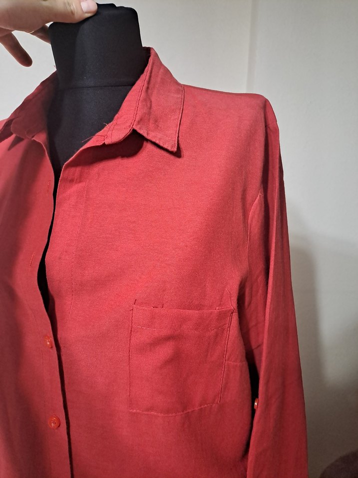 Düğmeli Kırmızı Midi Tunik - Görsel 3