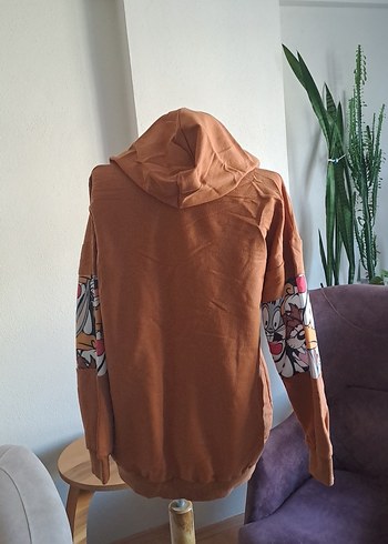 Kahverengi Kapüşonlu Baskılı Kadın Sweatshirt - Görsel 2