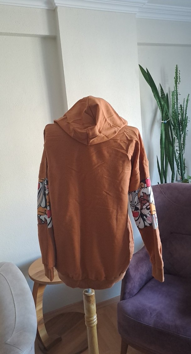 Kahverengi Kapüşonlu Baskılı Kadın Sweatshirt - Görsel 2